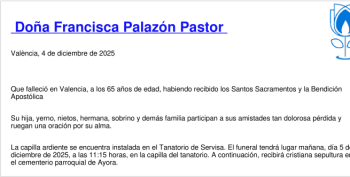 Esquela de Francisca Palazón Pastor